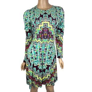 Mara Hoffman Size S Fit & Flare Knit Dress Long Sleeve Multi-Color Viscose
